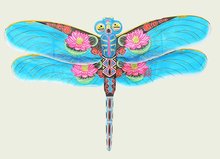 潍坊城派工笔手绘风筝—蜻蜓
