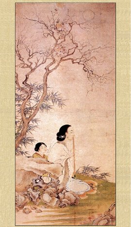 清费丹旭月下吹箫图