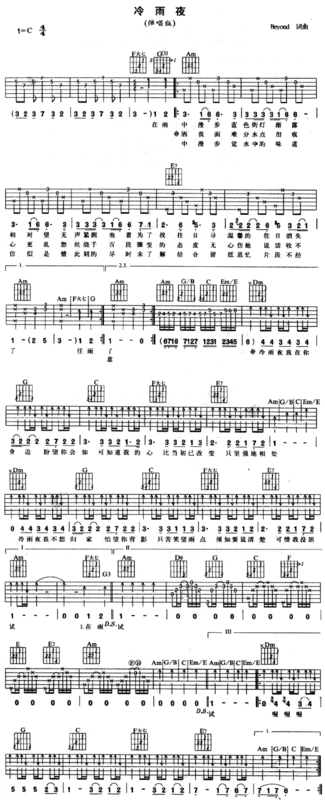 求冷雨夜民谣吉他solo谱_360问答